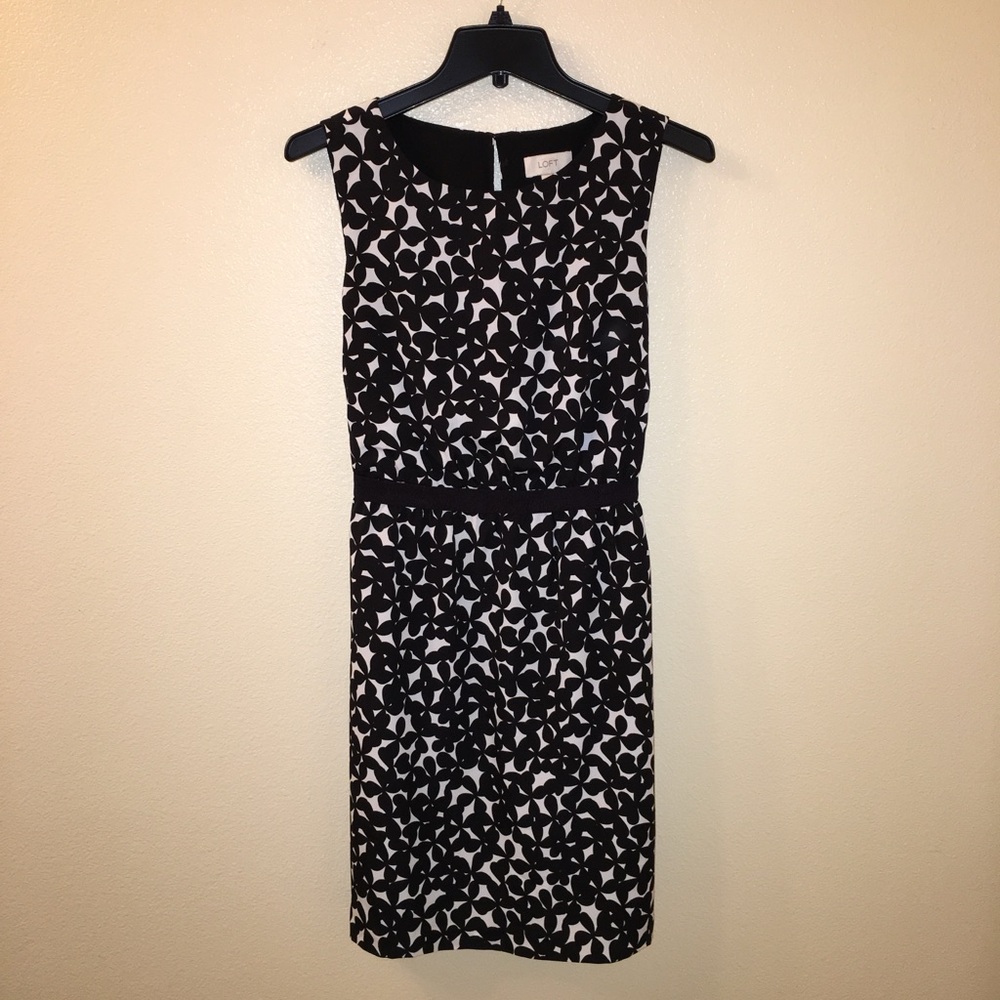 LOFT Black and White Patterned Midi Dress